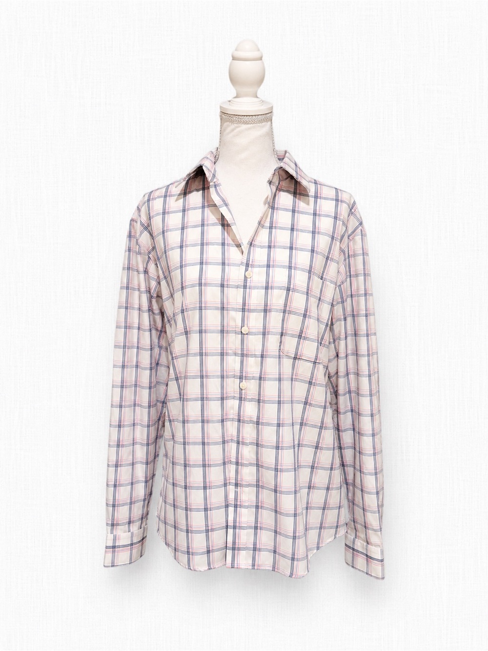 Lands' End Men's Plaid Button-Down Shirt in White, Blue and Pink